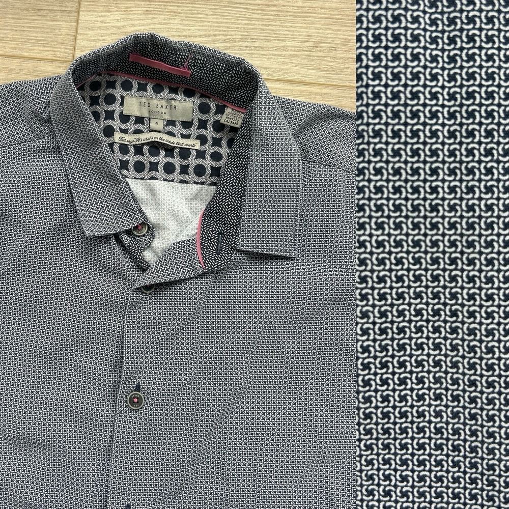Ted Baker London Shirt Mens 4 Geometric Dot All Over Print Button Up Cotton